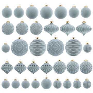 Flocked Ornaments for Christmas Tree Decorations - 35pcs Gray Velvet Ball Ornament for Winter Holida...