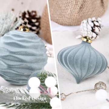 Flocked Ornaments for Christmas Tree Decorations - 35pcs Gray Velvet Ball Ornament for Winter Holiday Decor - Dusty Blue Plastic Shatterproof Xmas Ornaments Bulk