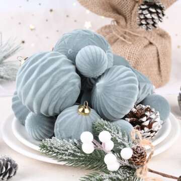 Flocked Ornaments for Christmas Tree Decorations - 35pcs Gray Velvet Ball Ornament for Winter Holiday Decor - Dusty Blue Plastic Shatterproof Xmas Ornaments Bulk