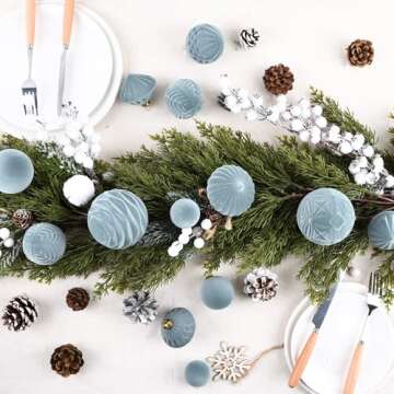 Flocked Ornaments for Christmas Tree Decorations - 35pcs Gray Velvet Ball Ornament for Winter Holiday Decor - Dusty Blue Plastic Shatterproof Xmas Ornaments Bulk