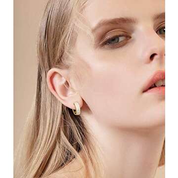 Carleen 925 Sterling Silver Hoop Earrings 14K Gold Plated Pave Set Cubic Zirconia CZ Simulated Diamo...