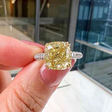 ASTTERIA GIA Certified 4.02 Carat Cushion Fancy Light Yellow Color Diamond Set In 18k White & Yellow Gold Ring (FANCY LIGHT YELLOW-SI1) Adjustable and Resizable