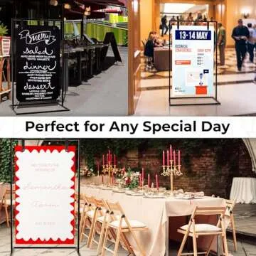 Black Wedding Easel Stand for Sign Board, 50x30x20 Welcome To Our Wedding Sign Display Stand w/ Design Bundle & Leather Straps for Hanging, Matte Steel Frame, Heavy Duty Easel Stand Welcome Sign Wedding Decoration