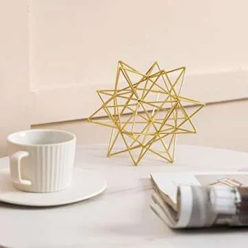 YiLifebes Metal Geometric Table Top Decor, 3D Metal Geometric Sculpture, Gold Abstract Sculpture for...