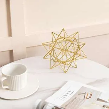 YiLifebes Metal Geometric Table Top Decor, 3D Metal Geometric Sculpture, Gold Abstract Sculpture for Home Decor, Table Decorations for Home, Art Decor for Living Room, Office, Bedroom