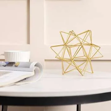 YiLifebes Metal Geometric Table Top Decor, 3D Metal Geometric Sculpture, Gold Abstract Sculpture for Home Decor, Table Decorations for Home, Art Decor for Living Room, Office, Bedroom