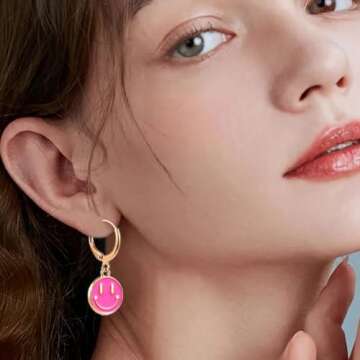 Trendy Smiley Face Earrings Huggie Y2K Preppy Hoop Jewelry