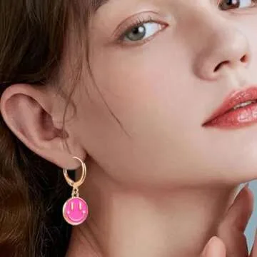 Trendy Smiley Face Earrings Huggie Y2K Preppy Hoop Jewelry
