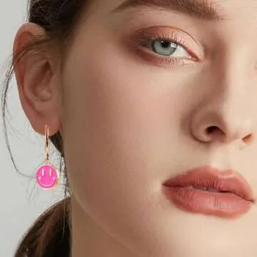 Trendy Smiley Face Earrings Huggie Y2K Preppy Hoop Jewelry