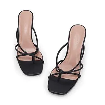 LAICIGO Square Open Toe Stiletto Kitten Heel Sandals