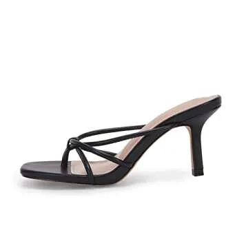 LAICIGO Square Open Toe Stiletto Kitten Heel Sandals