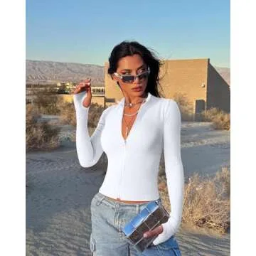 OQQ 2 Piece Womens Fitted Long Sleeve Tops - Black & White