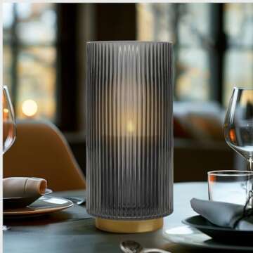 Torre & Tagus Adele Smoke Gray Glass Vase with Gold Metal Base - Premium 10 Inch Glass Cylinder Vase for Decor & Ribbed Glass Vase for Flowers, Light Black and Gold Decor for Table Centerpiece