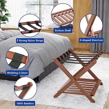 Smuxee Stylish Bamboo Luggage Racks Pack of 2