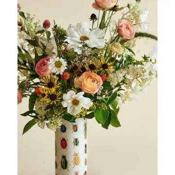 RIFLE PAPER CO. Beetles & Bugs Porcelain Vase for Room and Home Décor, Brighten Up a Living Room, Kitchen Table, or Farmhouse, Large Vase for Tabletop Centerpieces or Bookshelves