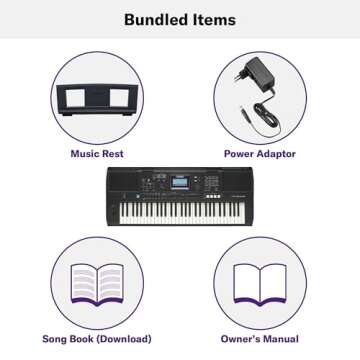 Yamaha, 61-Key Touch-Sensitive Advanced Portable Keyboard with Power Adapter, (PSRE473)