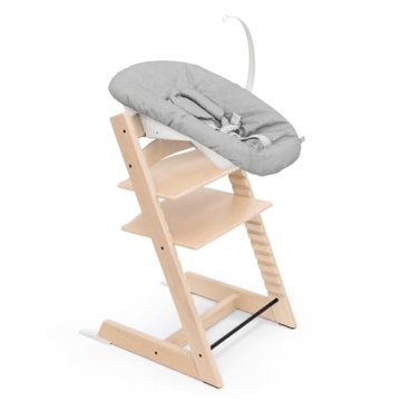 Stokke Tripp Trapp Chair (Natural) + Tripp Trapp Newborn Set (Grey) - Cozy, Safe & Simple to Use - f...