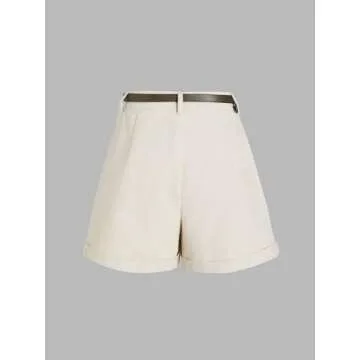 CIDER High Waist Belted Wide Leg Shorts: Beige, M