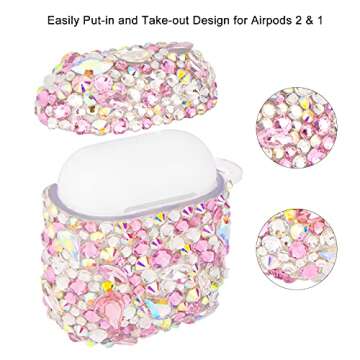 Luxurious Rhinestone Case for AirPods 1& 2, Protective Bling Diamonds AirPod Charging Protective Case Cover for Apple I10/I12 TWS