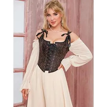Alivila.Y Fashion Womens Sexy Vintage 1920s Renaissance Lace Trim Corset Bustier 970-Dark Brown-S