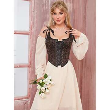 Alivila.Y Fashion Womens Sexy Vintage 1920s Renaissance Lace Trim Corset Bustier 970-Dark Brown-S