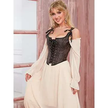 Alivila.Y Fashion Womens Sexy Vintage 1920s Renaissance Lace Trim Corset Bustier 970-Dark Brown-S