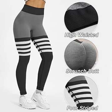 MOHUACHI Butt Lifting Workout Leggings for Women, Scrunch Butt Gym Seamless Booty Tight, High Waisted Yoga Pants ((#9) Stripe Gray, Medium)