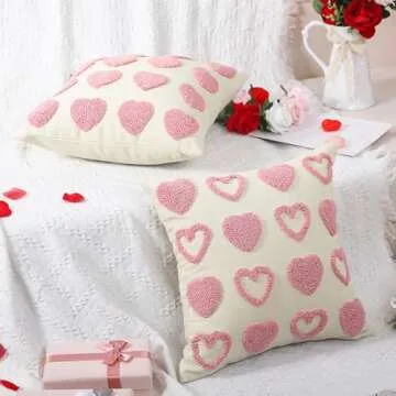 Mixweer 2 Pcs Valentines Day Throw Pillow Covers 18 x 18 Inch Love Heart Decorative Pillow Covers Soft Plush Faux Fur Valentines Cushion Pillowcase for Valentine‘s Day Couch Sofa Home Decor Gift(Pink)