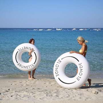 LÔTELI Brunette Black and White Pool Float | Minimal Aesthetic Inflatable Swim Ring | Classic Prop for Party, Photo Shoot, Summer Fun & Relaxation | Durable & Easy to Inflate