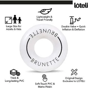 LÔTELI Brunette Black and White Pool Float | Minimal Aesthetic Inflatable Swim Ring | Classic Prop for Party, Photo Shoot, Summer Fun & Relaxation | Durable & Easy to Inflate