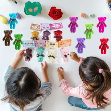 Cherislpy 24 Pcs Valentines Gift Cards with Plush Bears Plush Toys Party Favors,Stuffed Animal Plush Toys Plush Toy for Adult Valentines Gifts Classroom School Exchange Prize