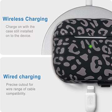 Leopard Silicone Compatible with AirPods Pro Case 2019, Gawnock Soft Case Cover Flexible for Print Cover for Women Girls with Keychain - Grey Leopard Cheetah