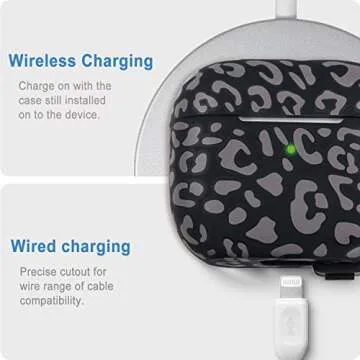 Leopard Silicone Compatible with AirPods Pro Case 2019, Gawnock Soft Case Cover Flexible for Print Cover for Women Girls with Keychain - Grey Leopard Cheetah