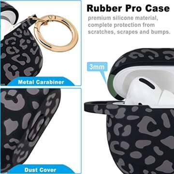 Leopard Silicone Compatible with AirPods Pro Case 2019, Gawnock Soft Case Cover Flexible for Print Cover for Women Girls with Keychain - Grey Leopard Cheetah