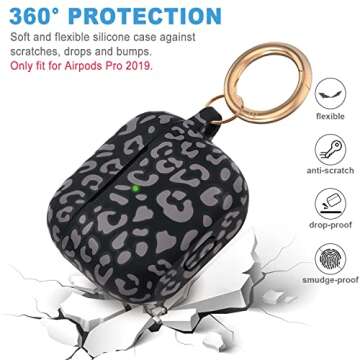 Leopard Silicone Compatible with AirPods Pro Case 2019, Gawnock Soft Case Cover Flexible for Print Cover for Women Girls with Keychain - Grey Leopard Cheetah