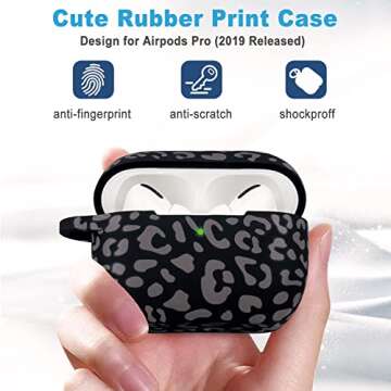 Leopard Silicone Compatible with AirPods Pro Case 2019, Gawnock Soft Case Cover Flexible for Print Cover for Women Girls with Keychain - Grey Leopard Cheetah