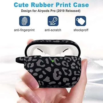 Leopard Silicone Compatible with AirPods Pro Case 2019, Gawnock Soft Case Cover Flexible for Print Cover for Women Girls with Keychain - Grey Leopard Cheetah