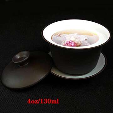 YXHUPOT Gaiwan Teacup Kungfu Tea bowl Zisha Red Clay black 4oz/130ml Cup Sancai Saucers (Black white)