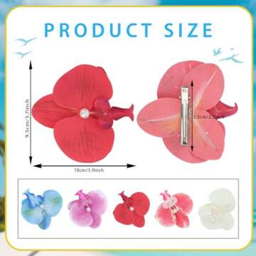 WHAVEL Orchid Flower Hair Clips Hawaiian Flowers for Hair, 5PCS Large Flower Clips Artificial Hair F...