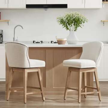 CHITA Counter Height Swivel Barstools, FSC Certified Upholstered Performance Fabric Bar Stools Set of 2, 26" Seat Height, Linen