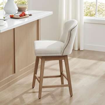 CHITA Counter Height Swivel Barstools, FSC Certified Upholstered Performance Fabric Bar Stools Set of 2, 26" Seat Height, Linen