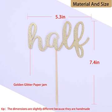 WAOUH Half Cake Topper - Golden Glitter Pretty Cake Decoration for Parties