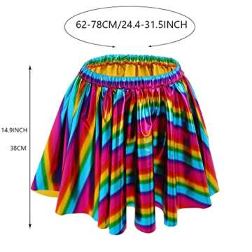 Zoestar Rainbow Rave Mini Skirt Metallic Flared Pleated Skirt Costume Dance Party Skirt for Women