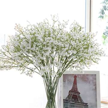 Gumolutin 9Pcs Long Stem Artificial Baby Breath Flowers Real Touch Silk Gypsophila Bouquets for Offi...