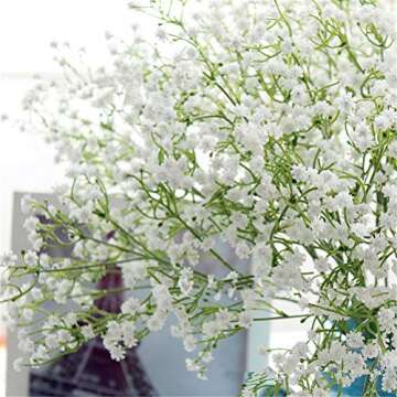 Gumolutin 9Pcs Long Stem Artificial Baby Breath Flowers Real Touch Silk Gypsophila Bouquets for Office Indoor/Outdoor Wedding DIY Party Centerpieces Arrangements Decoration(White)
