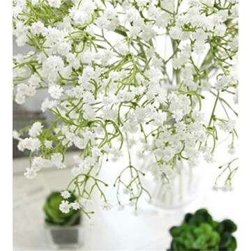 Gumolutin 9Pcs Long Stem Artificial Baby Breath Flowers Real Touch Silk Gypsophila Bouquets for Office Indoor/Outdoor Wedding DIY Party Centerpieces Arrangements Decoration(White)