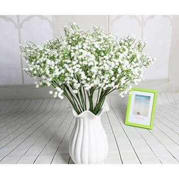 Gumolutin 9Pcs Long Stem Artificial Baby Breath Flowers Real Touch Silk Gypsophila Bouquets for Office Indoor/Outdoor Wedding DIY Party Centerpieces Arrangements Decoration(White)