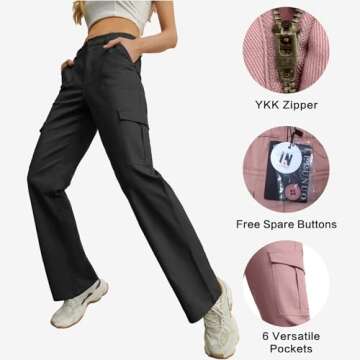 Lepunuo Cargo Pants for Women Baggy Zipper Y2K Pants Light Baggy Jogger Black