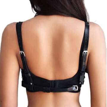 Fstrend Punk Leather Chest Body Chain Black Sexy Harness Waist Chains Nightclub Party Prom Rave Belt Belly Bra Jewelry Accessories for Women