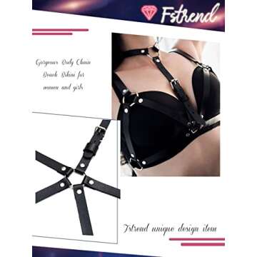 Fstrend Punk Leather Chest Body Chain Black Sexy Harness Waist Chains Nightclub Party Prom Rave Belt Belly Bra Jewelry Accessories for Women